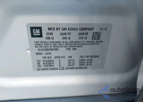 2016 Buick Encore z USA, uszkodzony, nr VIN KL4CJASB4GB570901